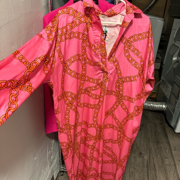 Sunday Up bright pink mod chain link print caftan - Picture 2 of 3